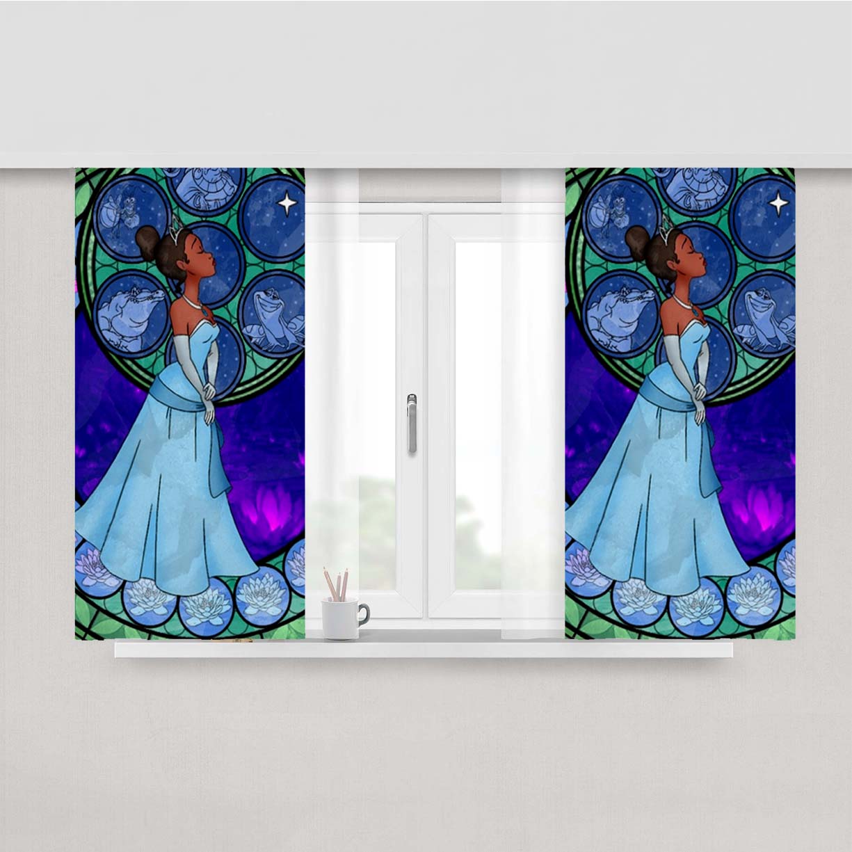 Princess Tiana Stained Glass Peach Skin Window Curtains
