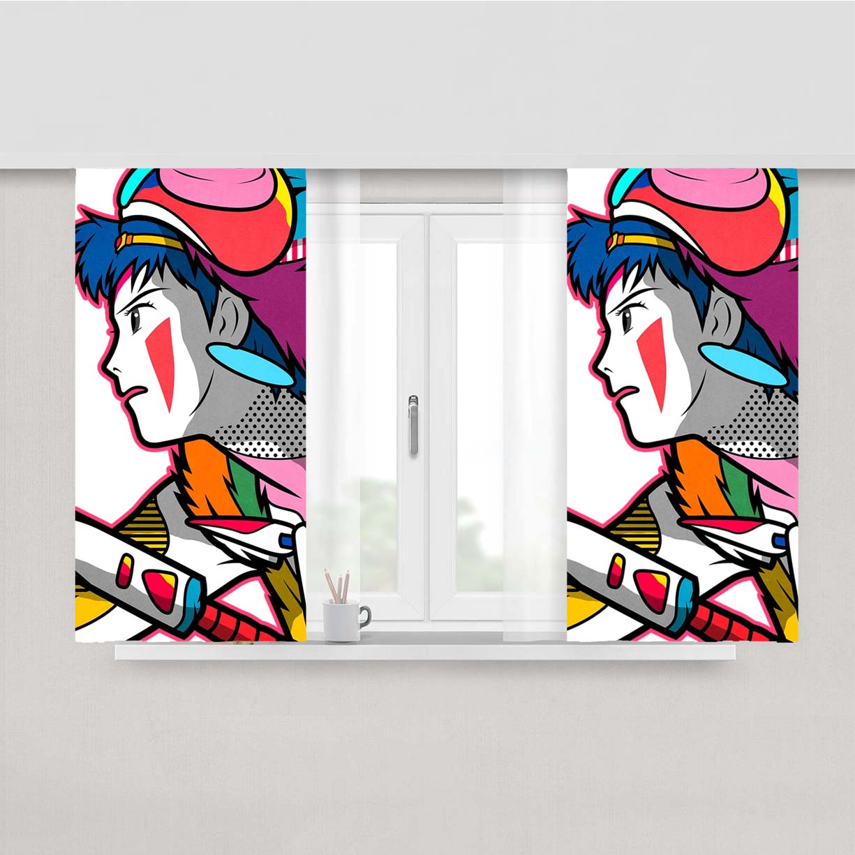 Princess Wolf Mononoke Pop Art Style Multicolor Peach Skin Window Curtains