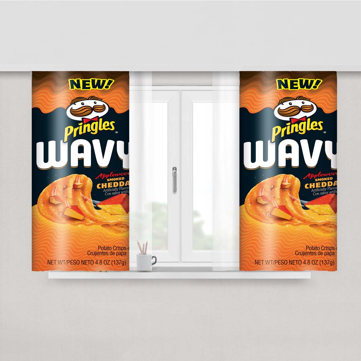 Pringles Wavy Applewood Smoked Cheddar Crisps Peach Skin Window Curtains