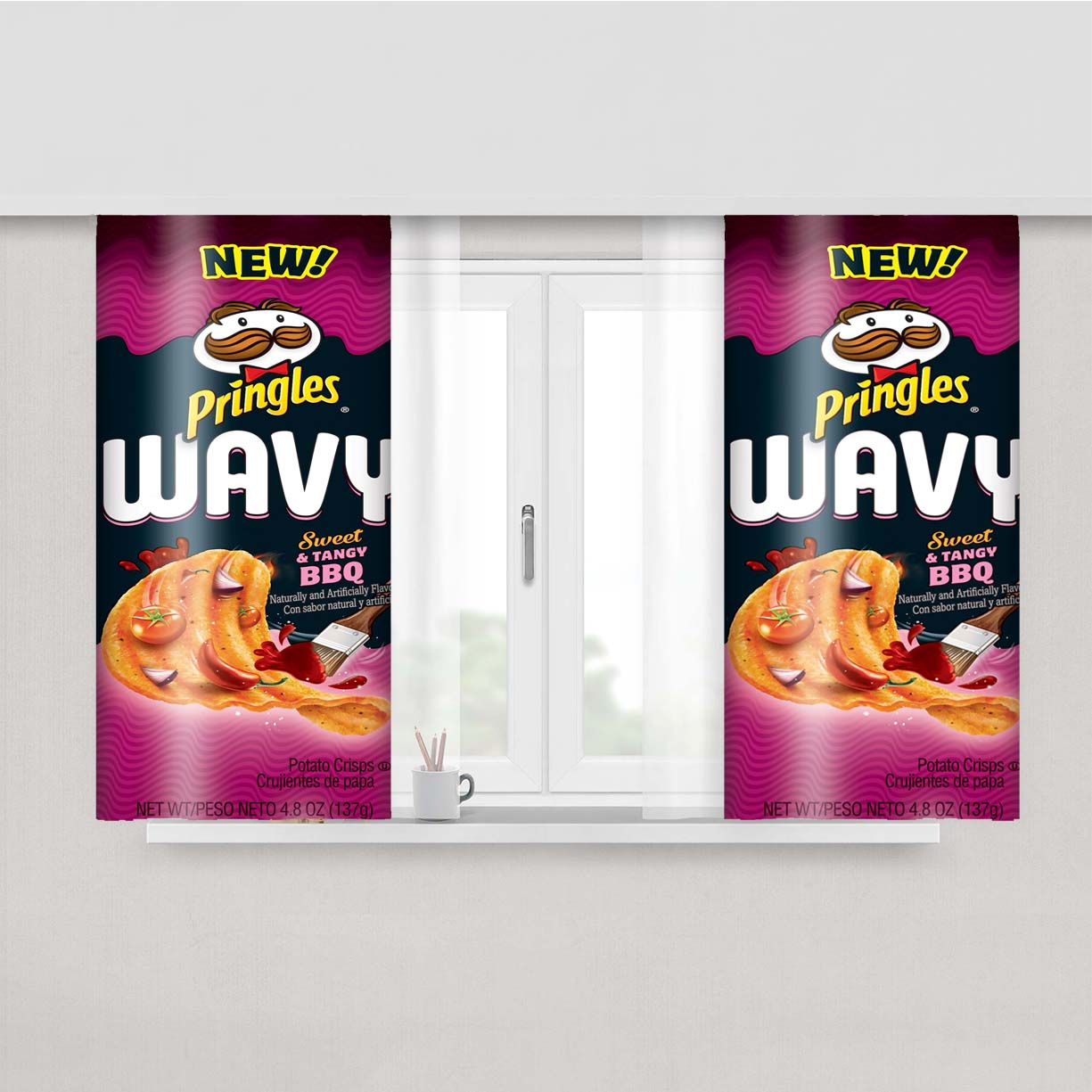 Pringles Wavy Sweet & Tangy Bbq Crisps Peach Skin Window Curtains