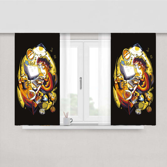 Programmer Cartoon Art Peach Skin Window Curtains