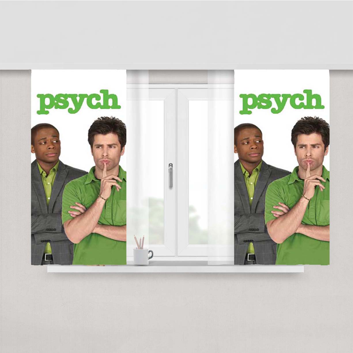 Psych Green Logo Peach Skin Window Curtains
