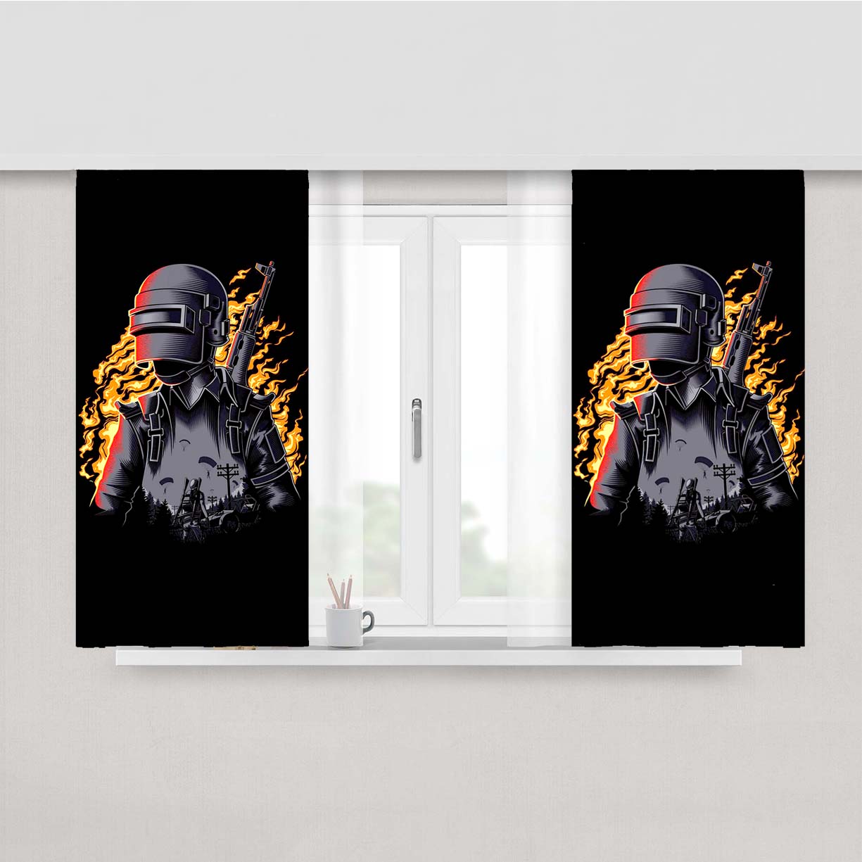 Pubg Art Chicken Dinner Peach Skin Window Curtains