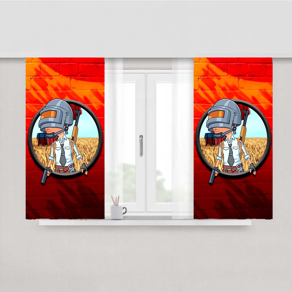 Pubg Bricks Orange Illustration Peach Skin Window Curtains