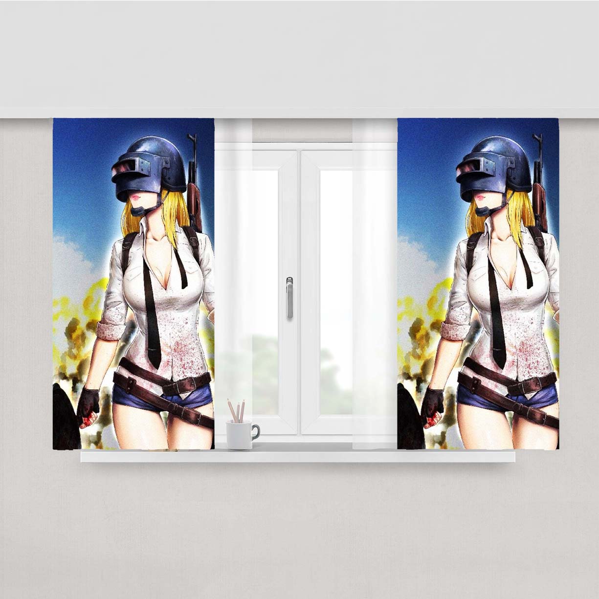 Pubg Helmet Girl Peach Skin Window Curtains