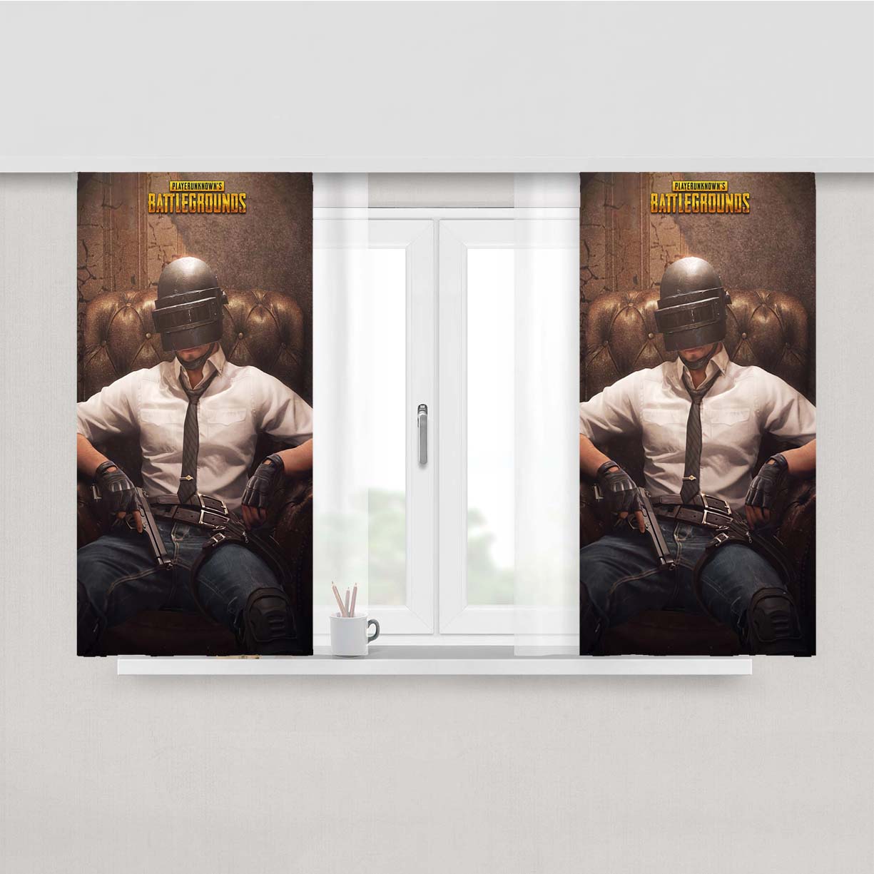 Pubg Helmet Guy Peach Skin Window Curtains