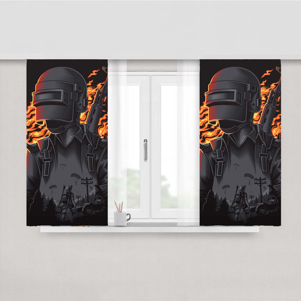 Pubg Illustration Peach Skin Window Curtains