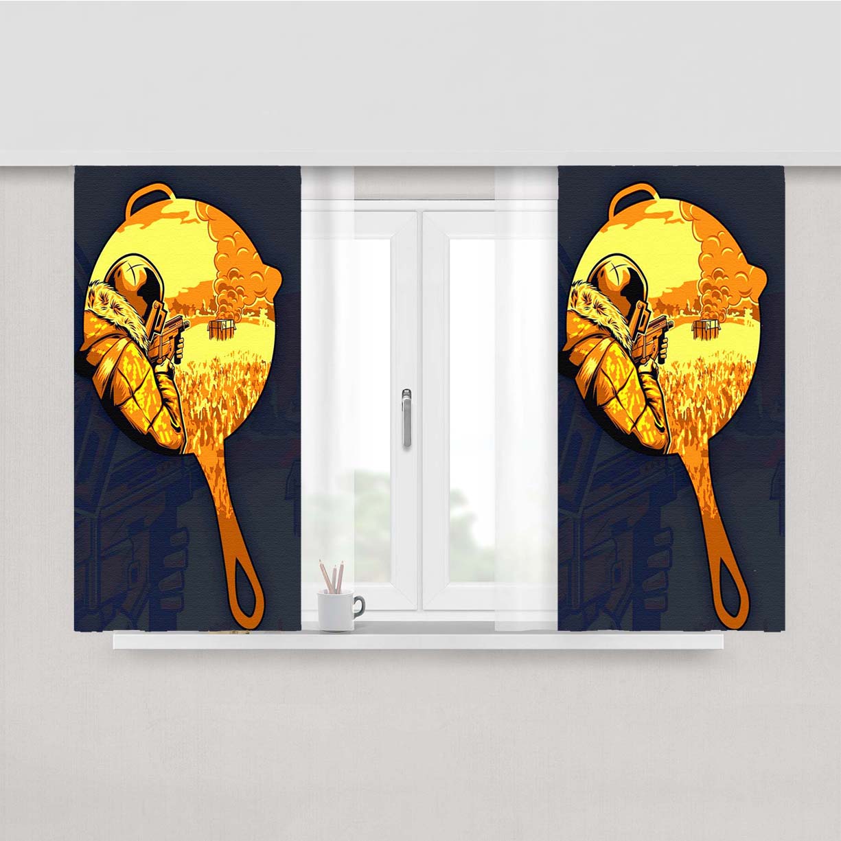 Pubg Navy Poster Peach Skin Window Curtains
