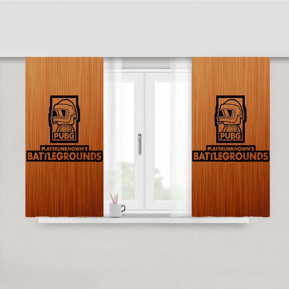 Pubg Wood Emblem Peach Skin Window Curtains