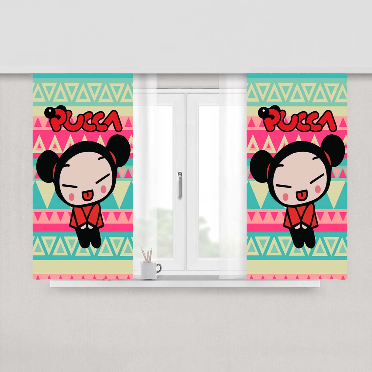Pucca Tribal Wallpaperaztec Logo Peach Skin Window Curtains