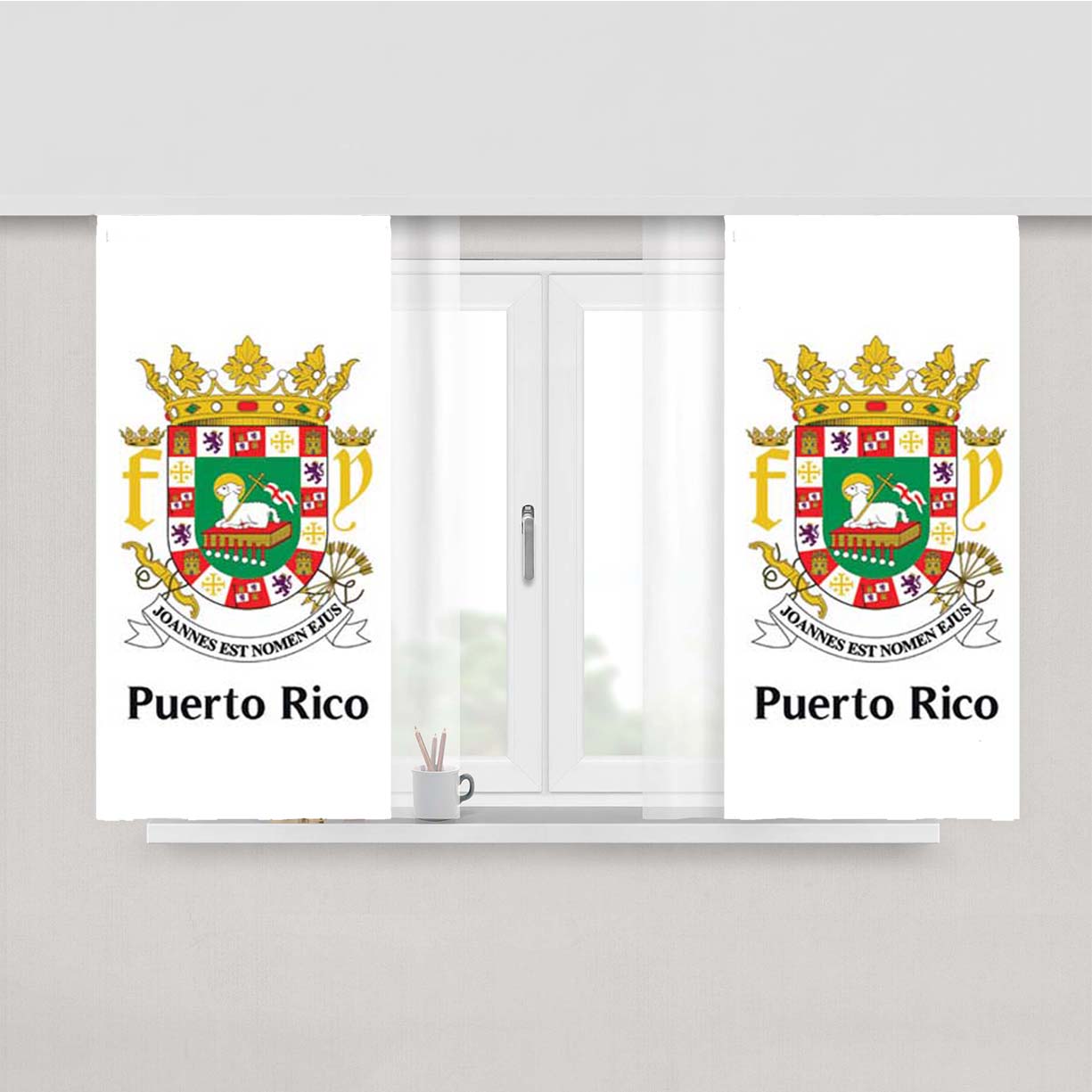 Puerto Rico Coat Of Arms Peach Skin Window Curtains