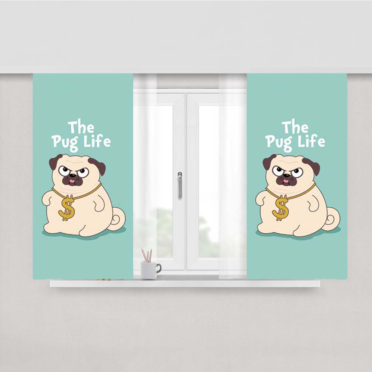 Pug The Life Peach Skin Window Curtains