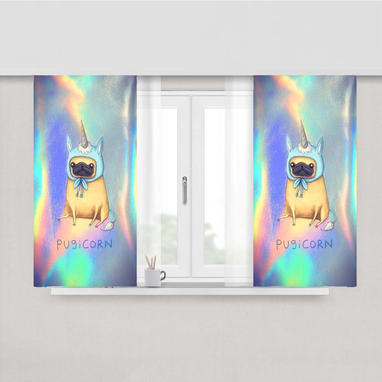 Pugicorn Pug Unicorn Peach Skin Window Curtains