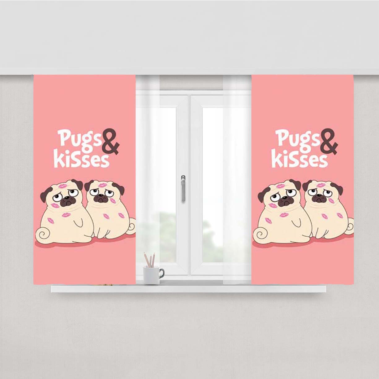 Pugs Kisses Peach Skin Window Curtains