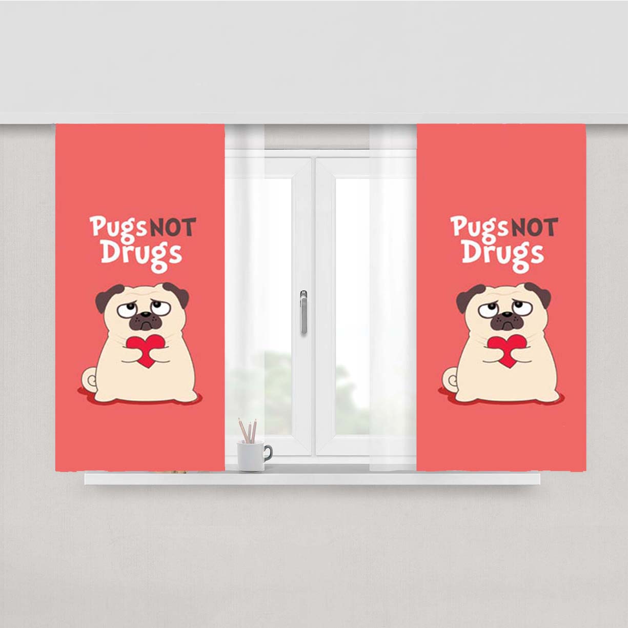 Pugs Not Drugs Peach Skin Window Curtains