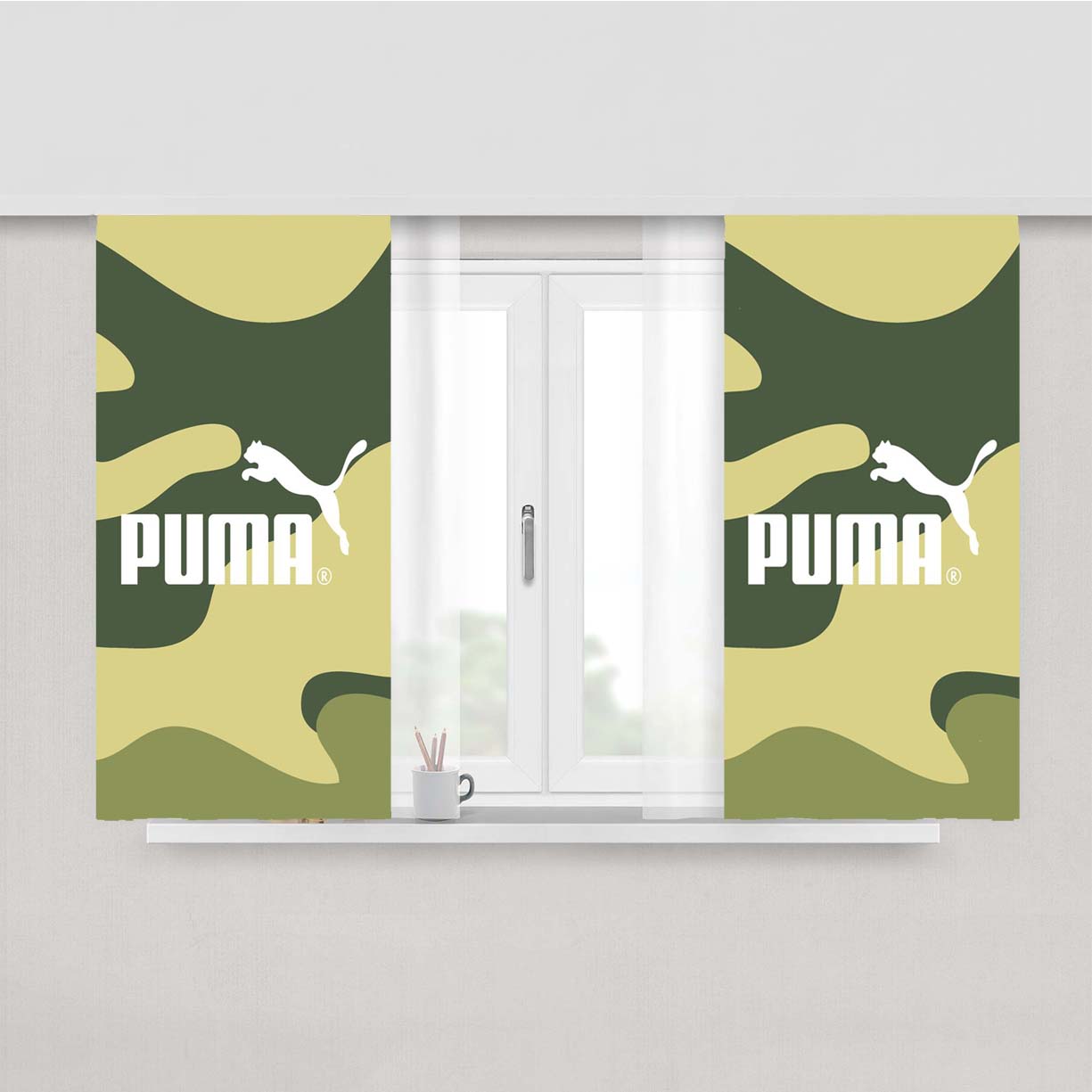 Puma Army Camouflage Peach Skin Window Curtains