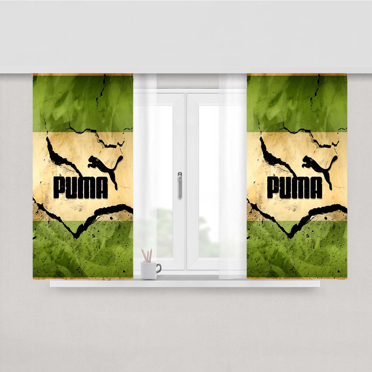 Puma Mural Vintage Peach Skin Window Curtains