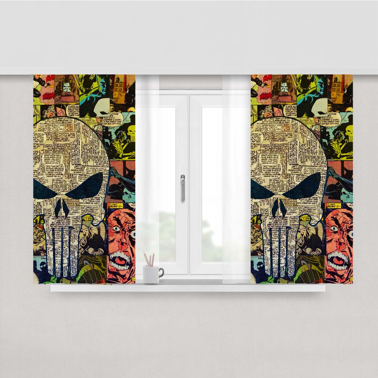Punisher Comic Peach Skin Window Curtains