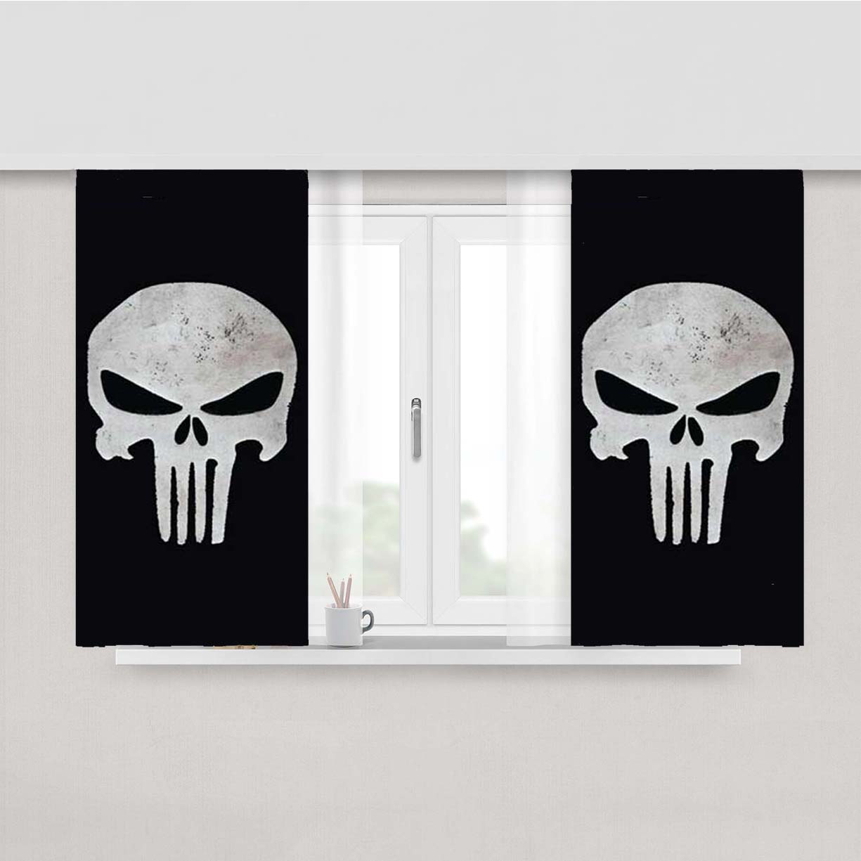 Punisher Skull Scuffed Peach Skin Window Curtains