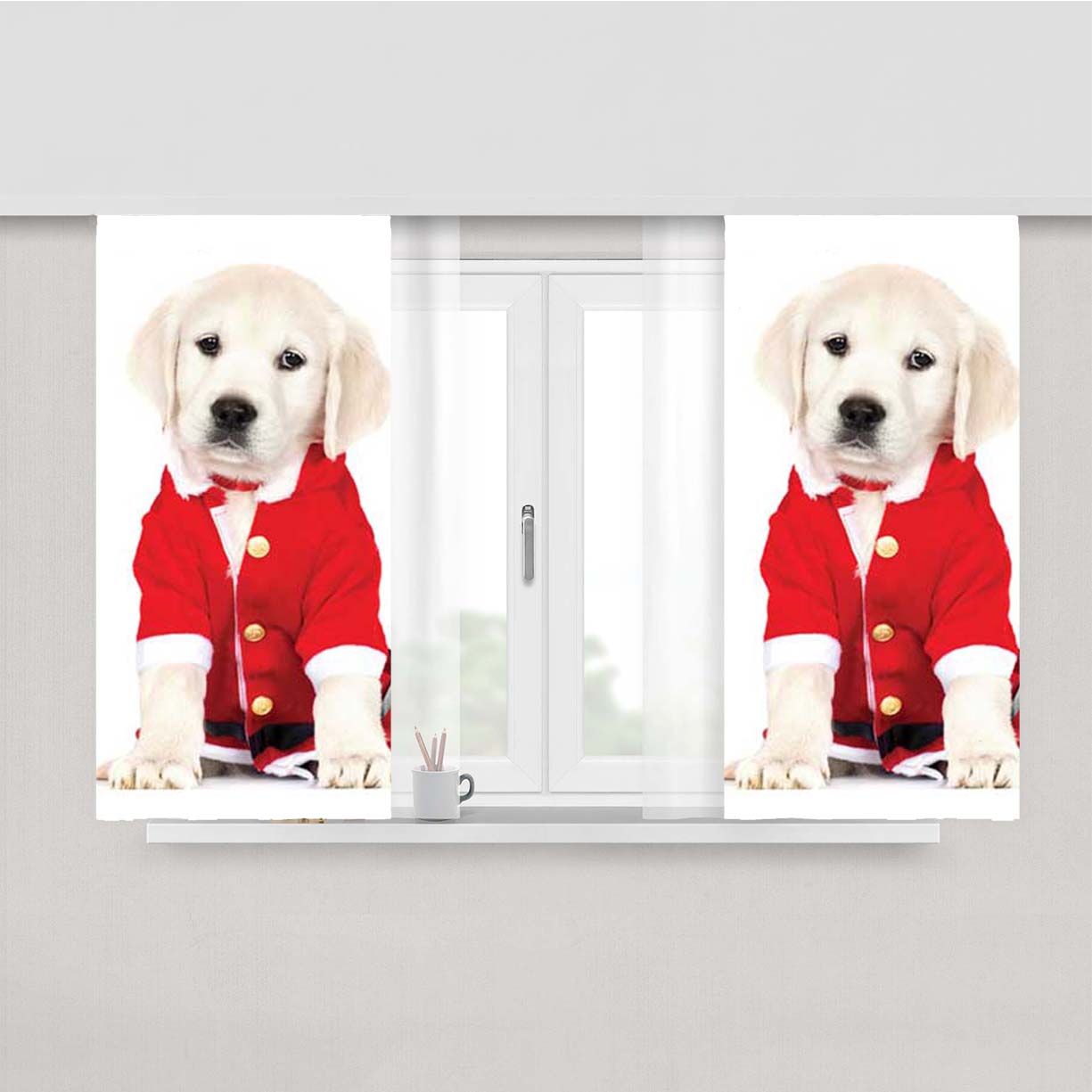 Puppy Santa Peach Skin Window Curtains