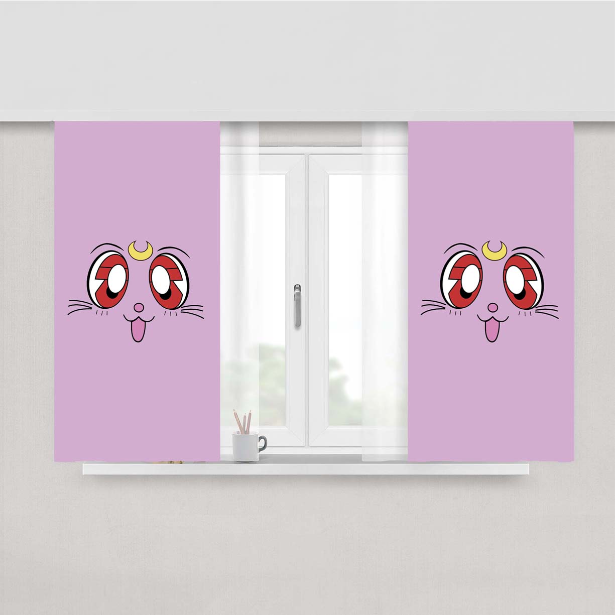 Purple Cat Sailor Moon Diana Peach Skin Window Curtains