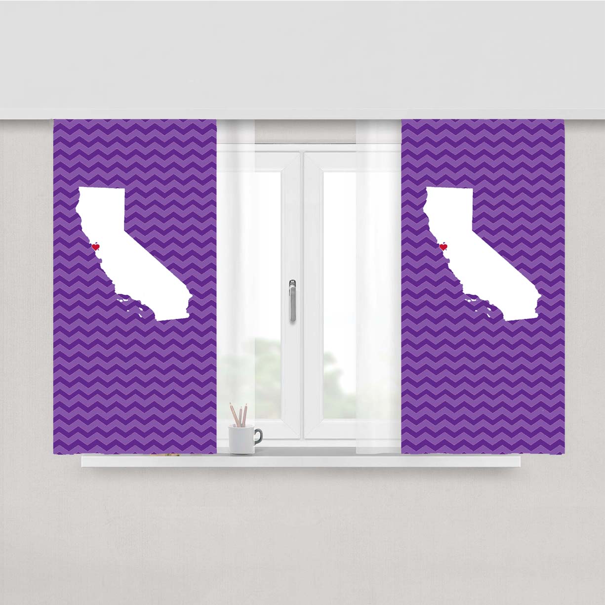 Purple Chevron State Love Peach Skin Window Curtains