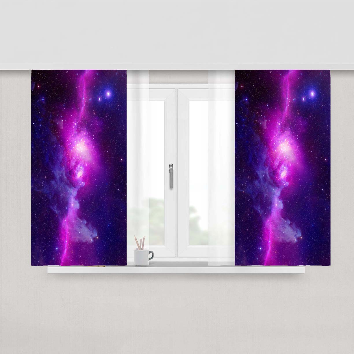 Purple Galaxy Peach Skin Window Curtains