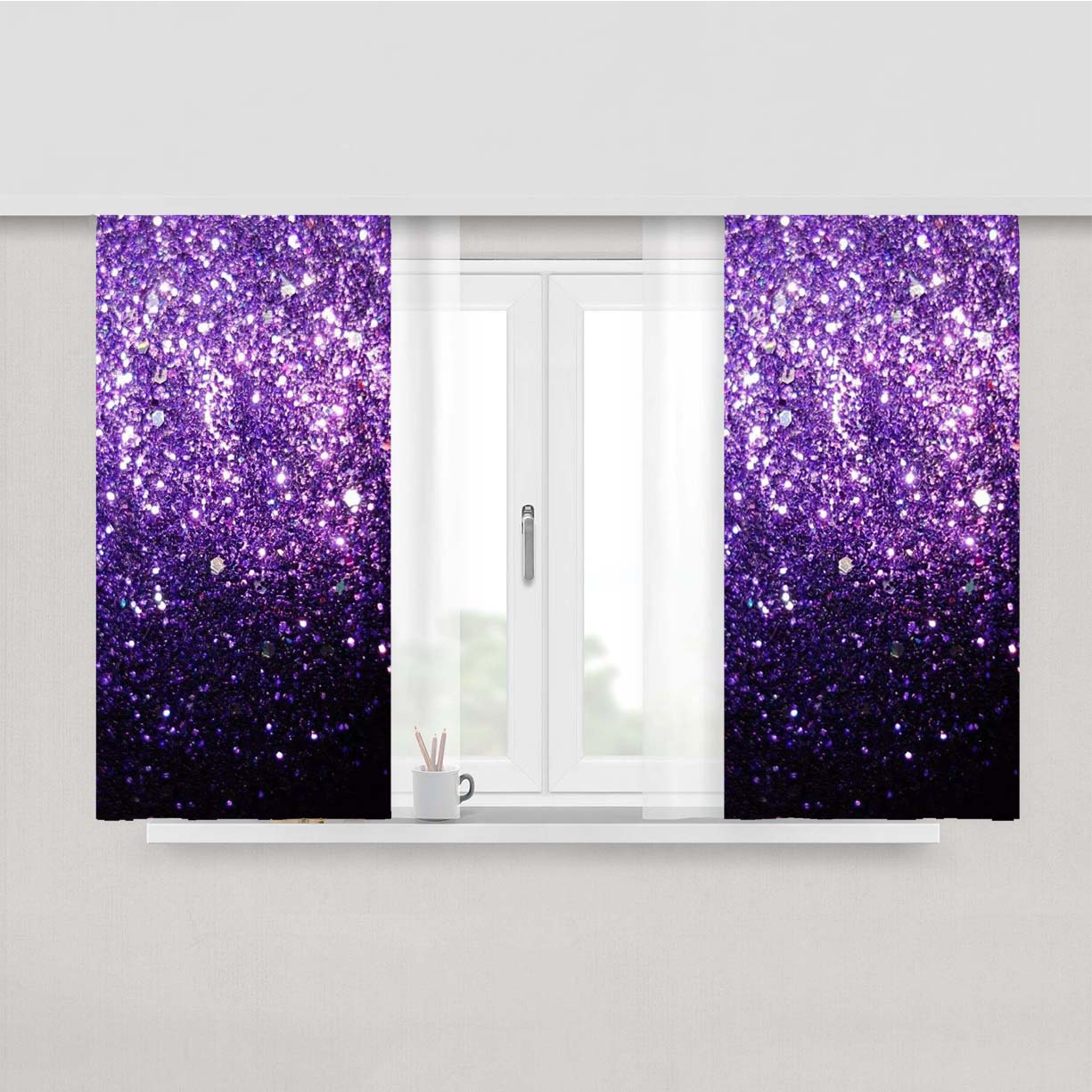 Purple Sparkling Glitter Wallpaper Peach Skin Window Curtains