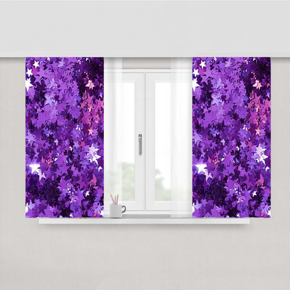 Purple Stars Peach Skin Window Curtains