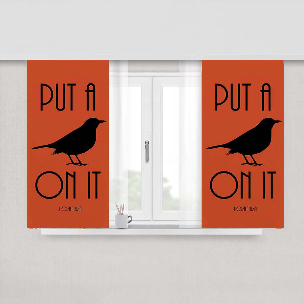 Put A Bird On It Peach Skin Window Curtains