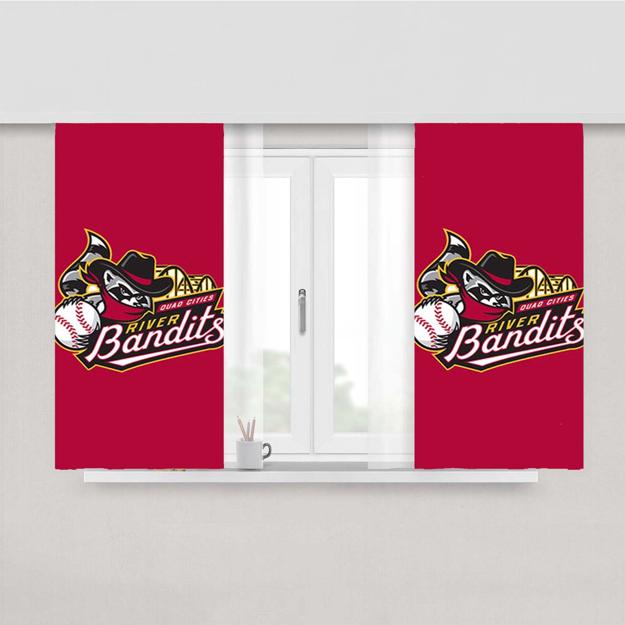 Quad Cities River Bandits Logo Red Peach Skin Window Curtains