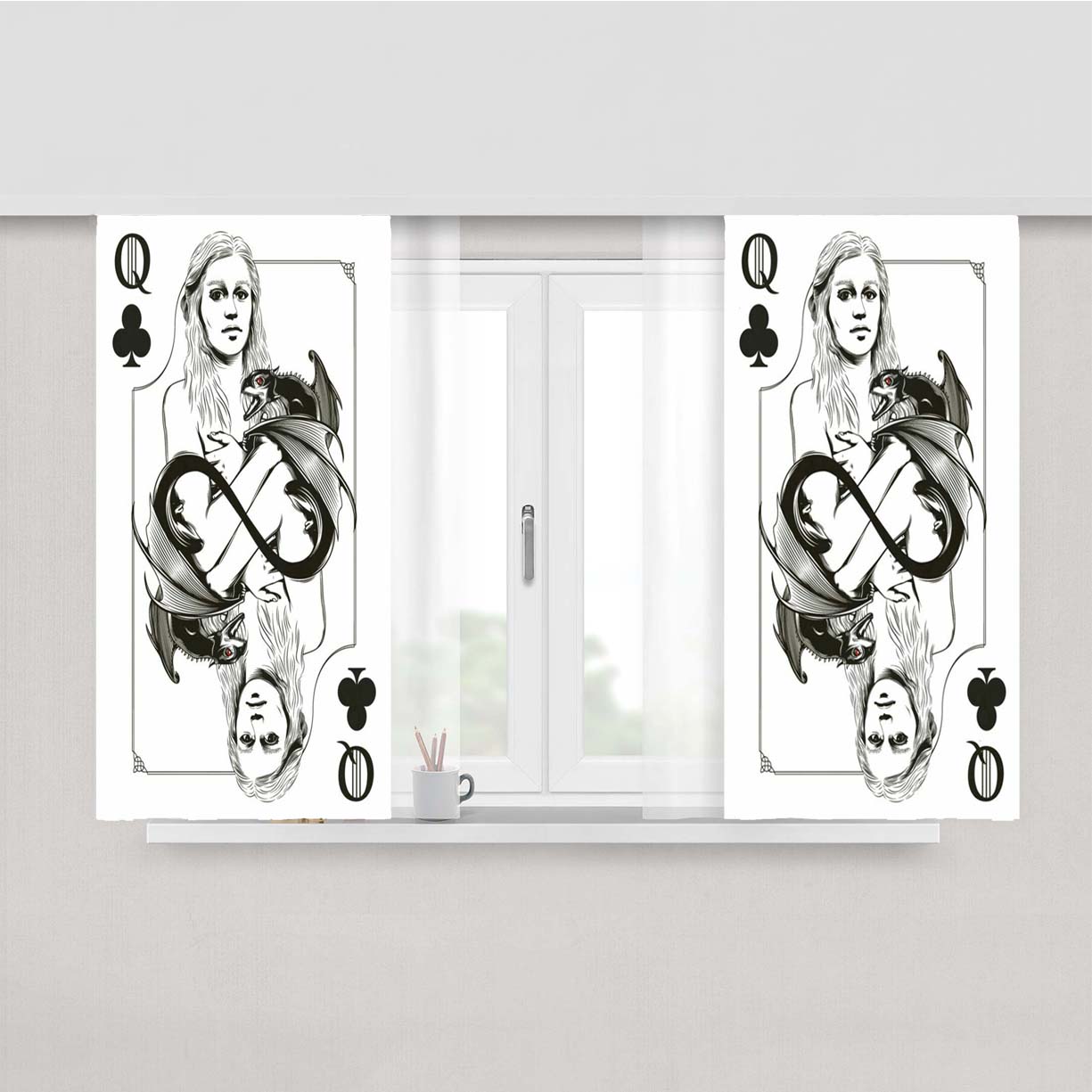 Queen Card Dragon Peach Skin Window Curtains