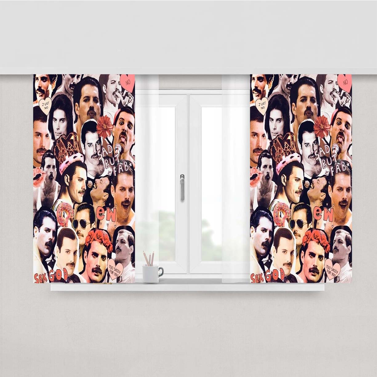 Queen Freddie Mercury Photo Collage Peach Skin Window Curtains