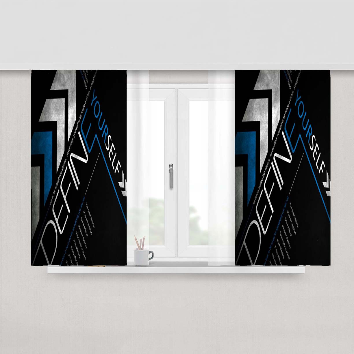 Quote Define Yourself Blue Peach Skin Window Curtains
