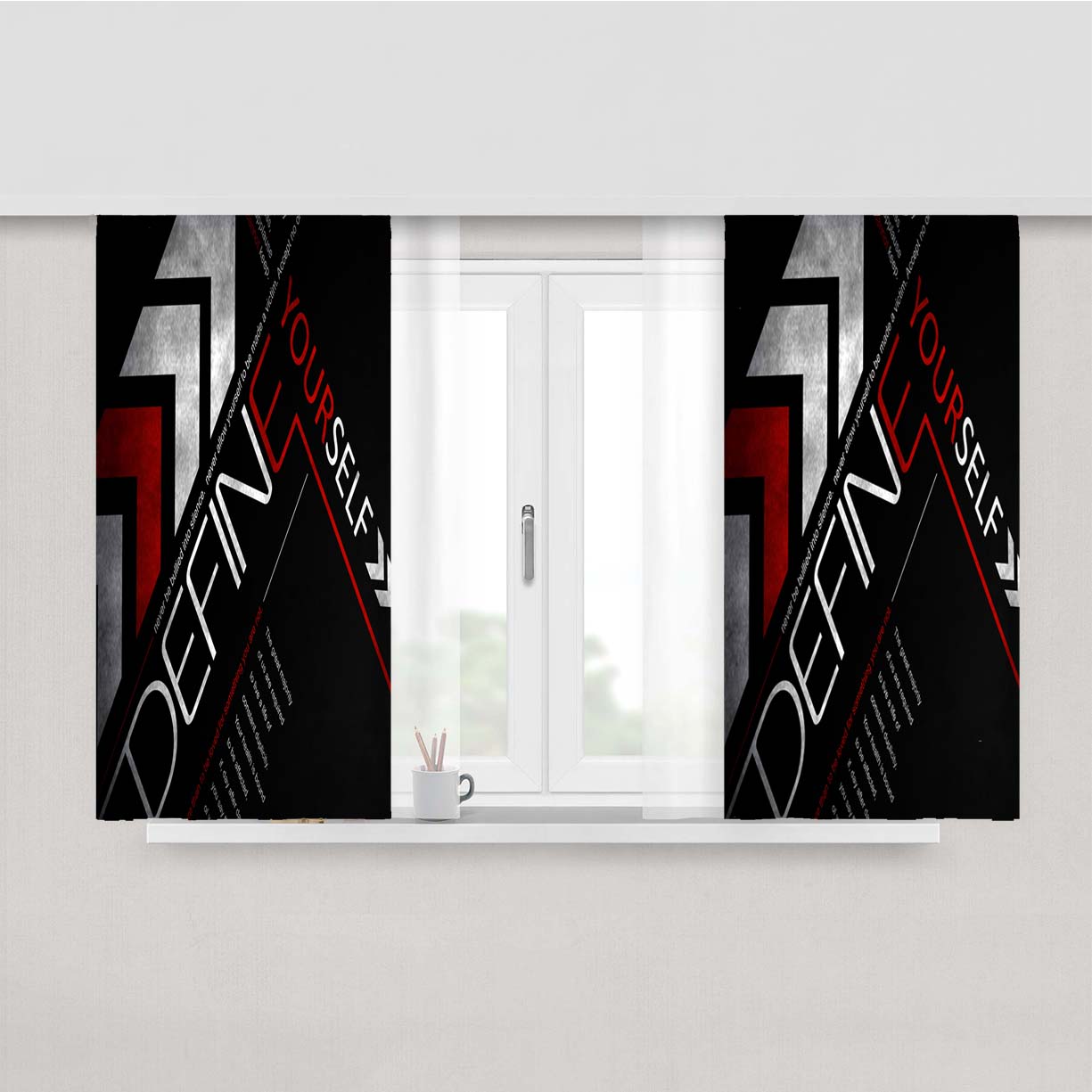Quote Define Yourself Red Peach Skin Window Curtains