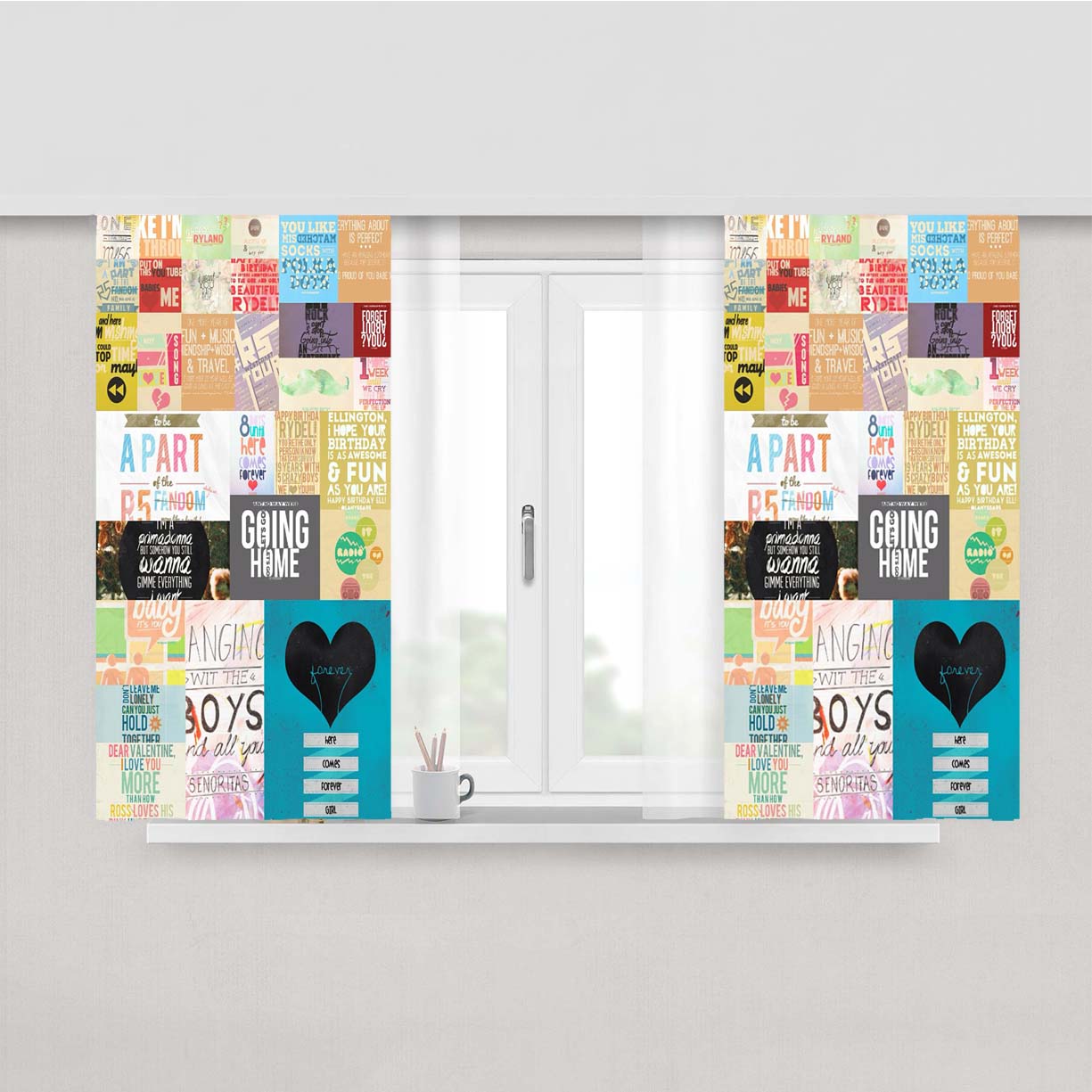 R5 Lyrics And Quotes Collage Peach Skin Window Curtains