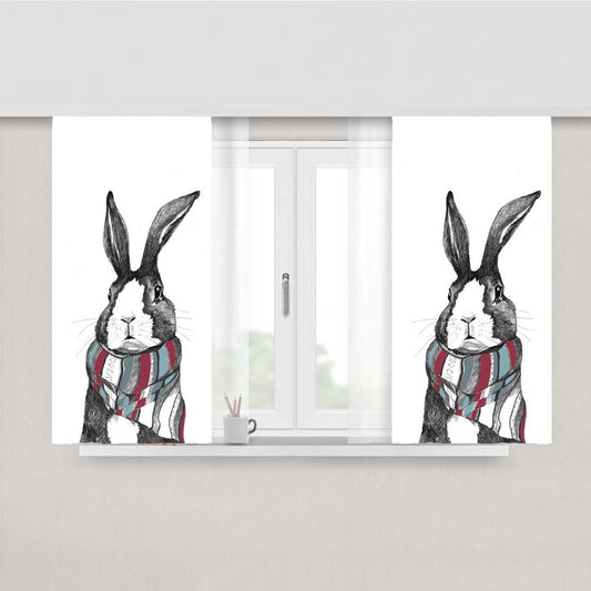 Rabbit Miu Mural Peach Skin Window Curtains