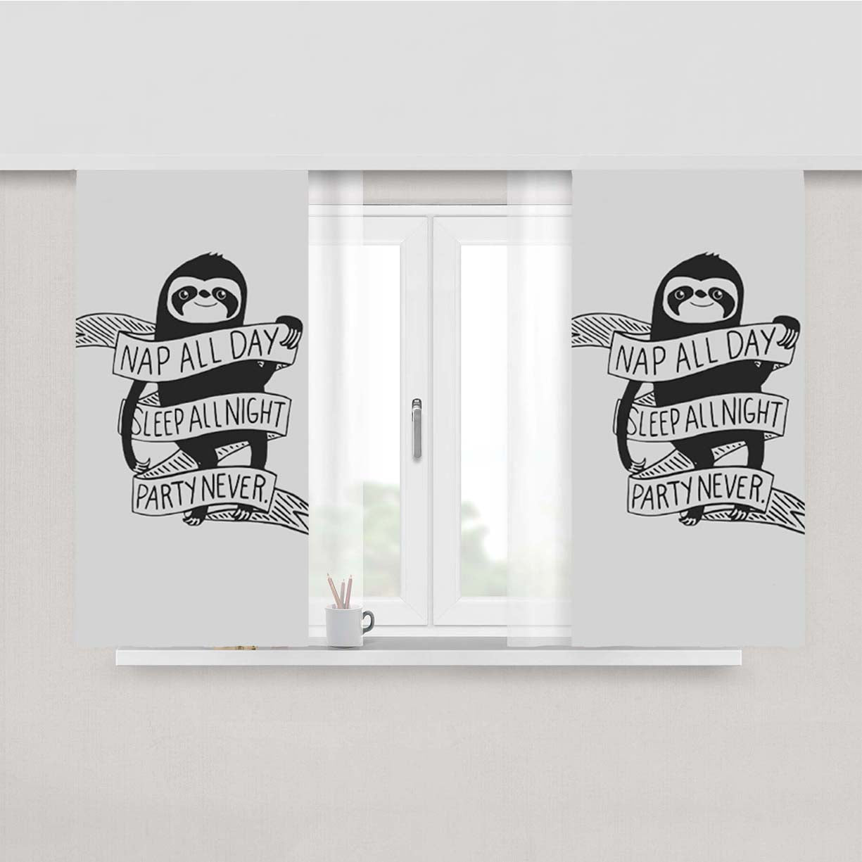 Raccoon Nap All Day Sleep All Night Party Never Art Peach Skin Window Curtains