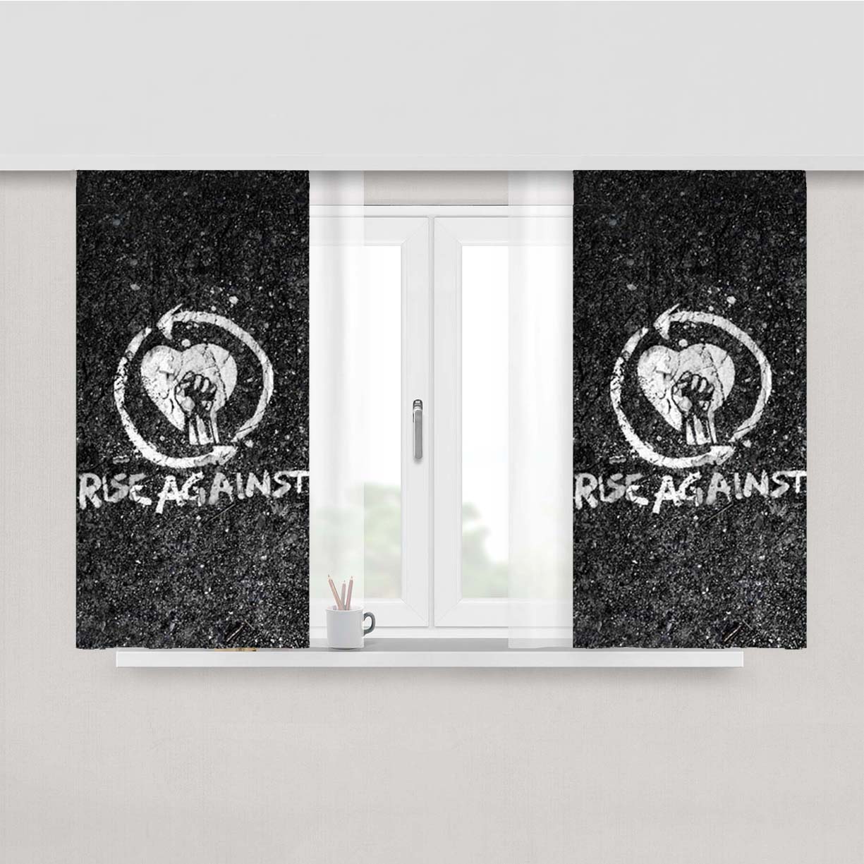 Rage Against White Peach Skin Window Curtains