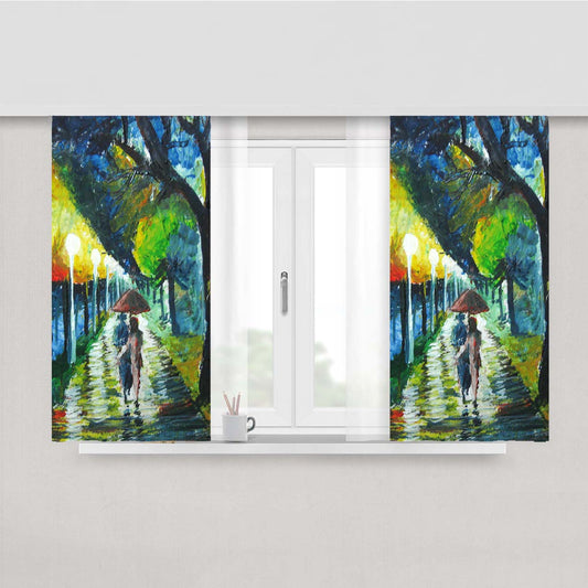 Rain Road Painting Peach Skin Window Curtains