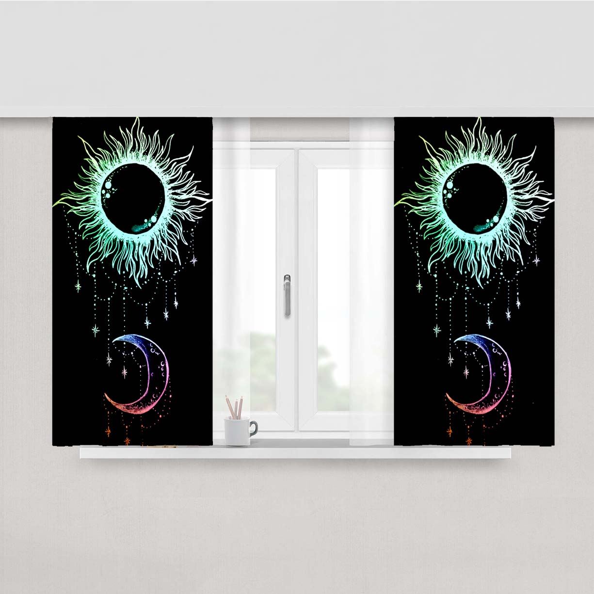 Rainbow Classic Sun And Moon Peach Skin Window Curtains