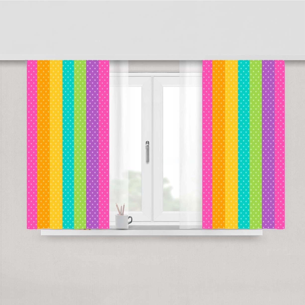 Rainbow Doodle Art Peach Skin Window Curtains