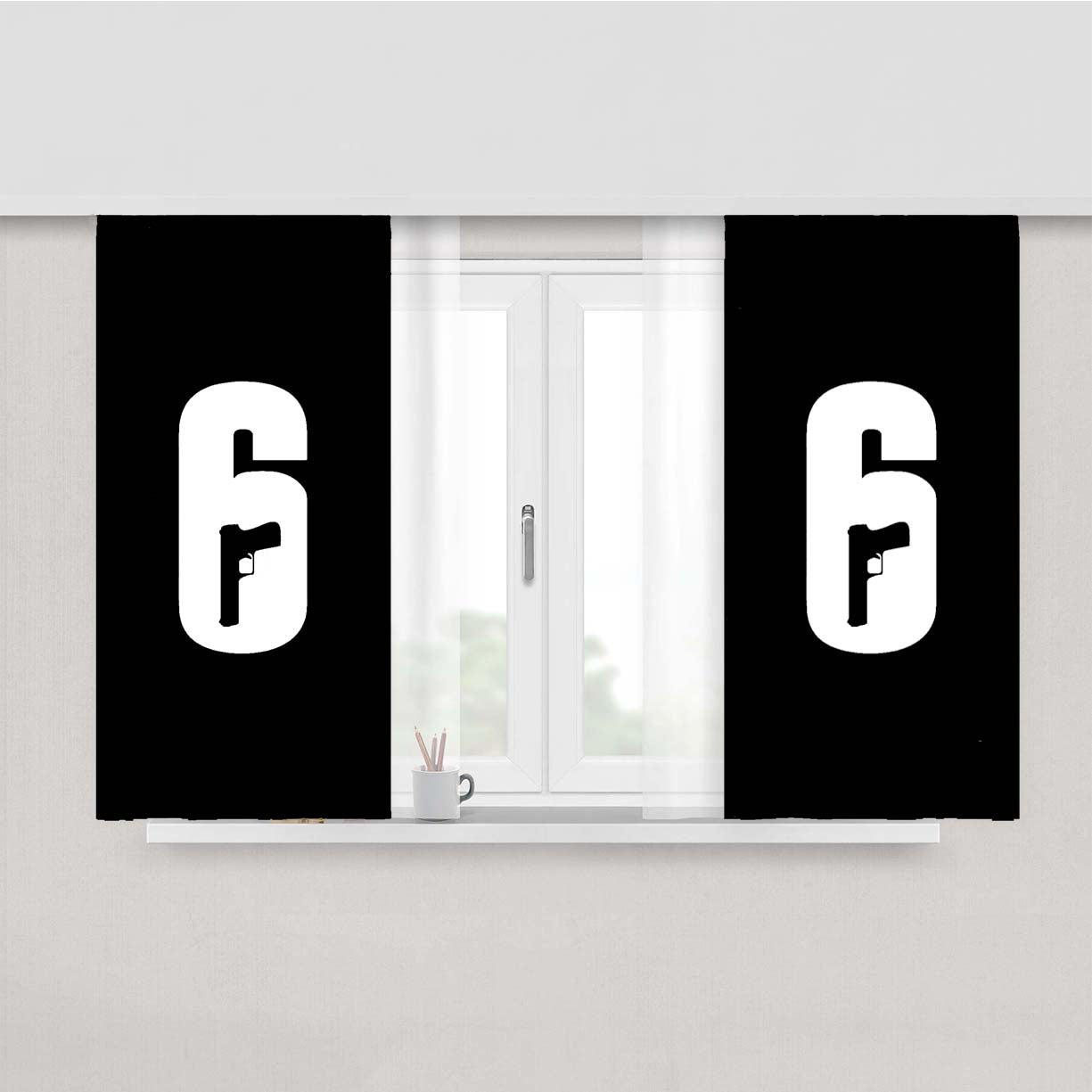 Rainbow Six Siege Black White Guns Logo Peach Skin Window Curtains