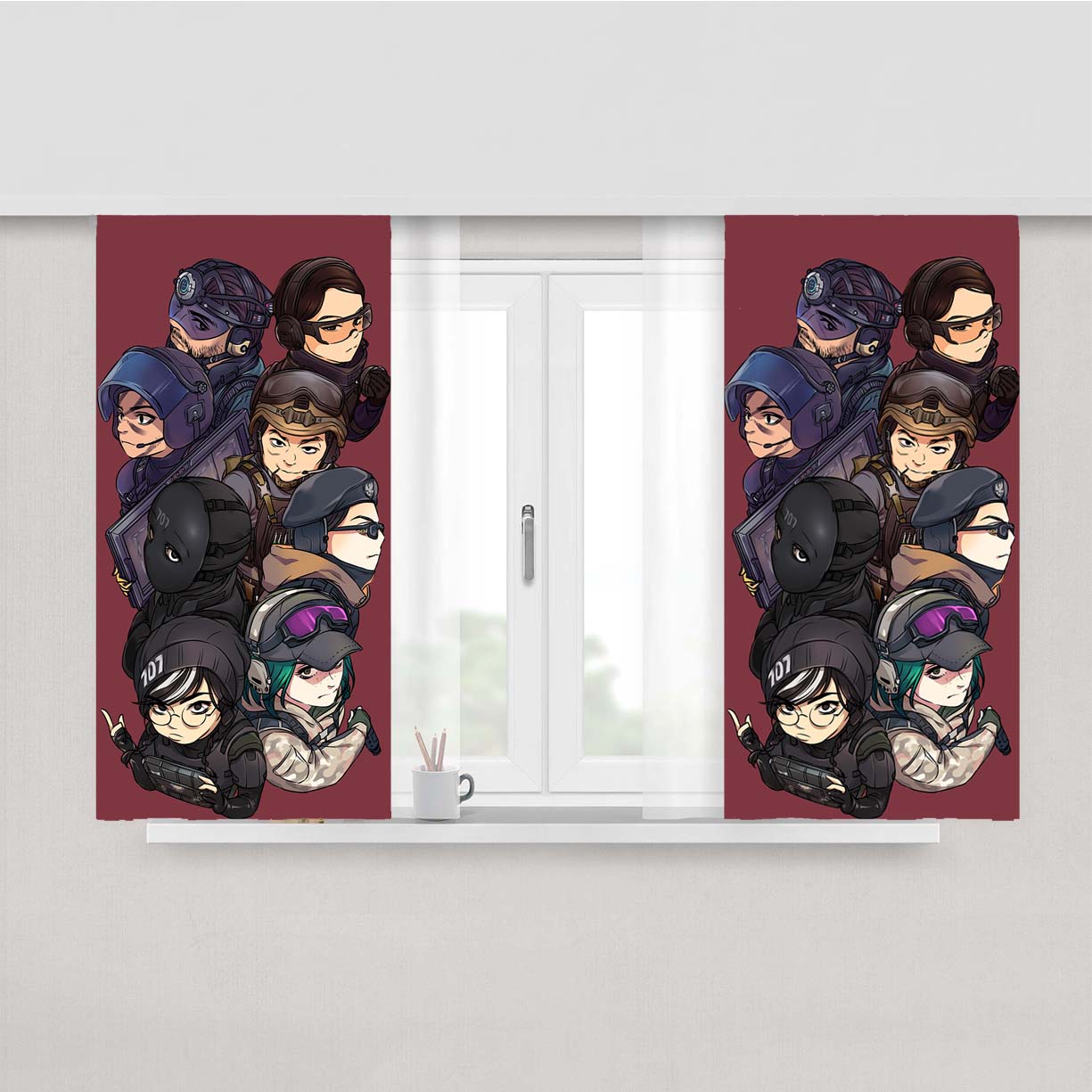 Rainbow Six Siege Operator Chibi Peach Skin Window Curtains