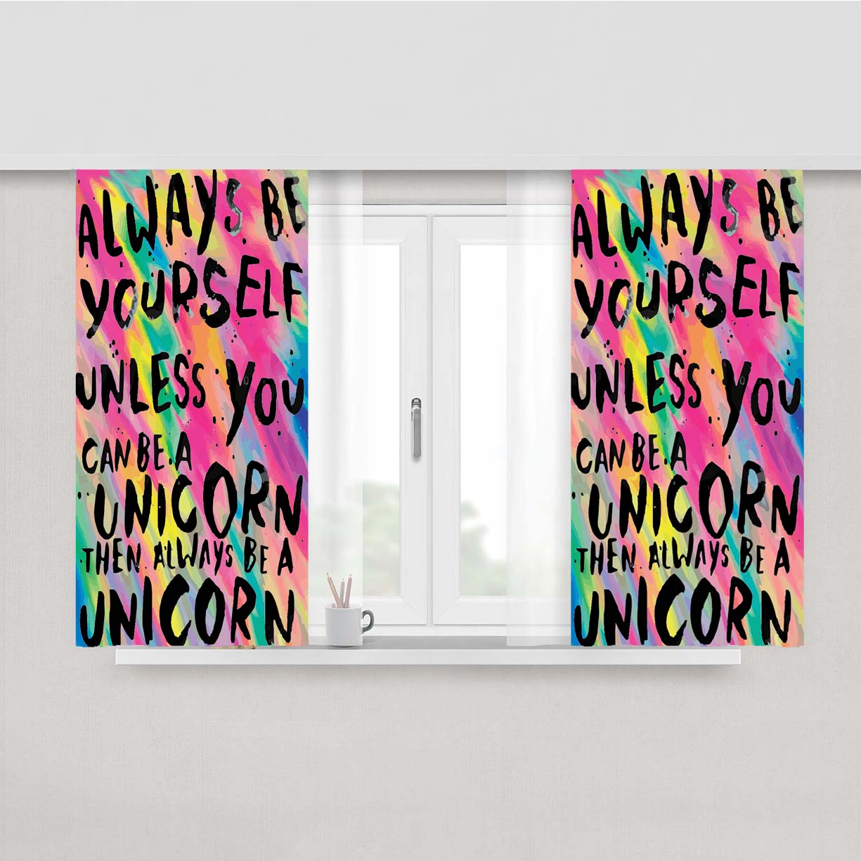 Rainbow Unicorn Quote Peach Skin Window Curtains