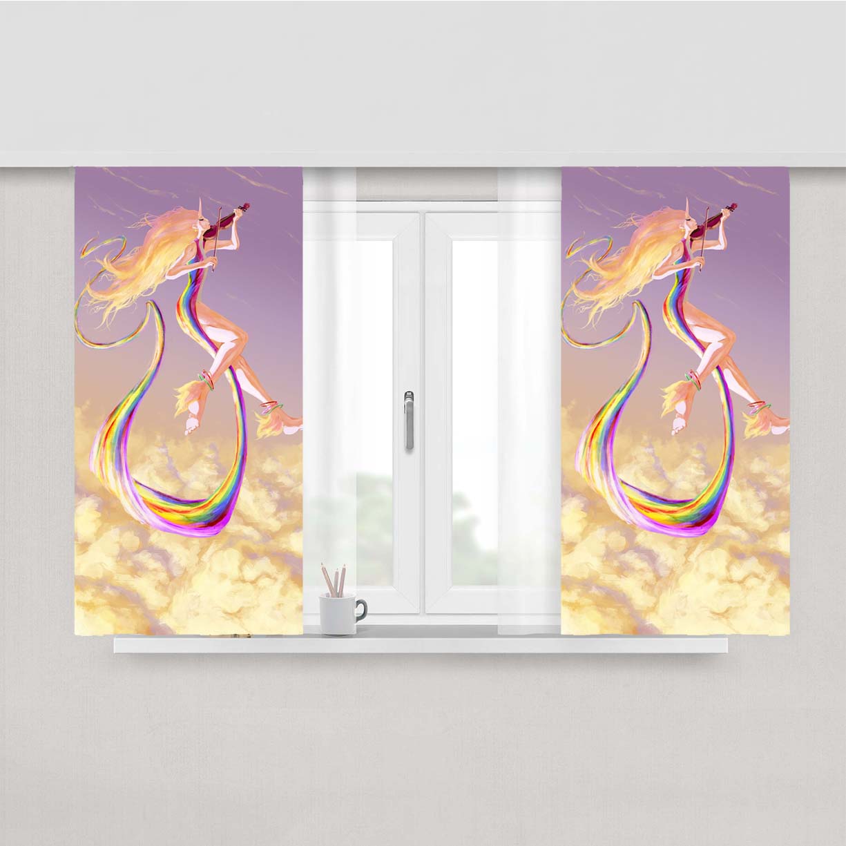 Rainicorn Violin Dance Peach Skin Window Curtains