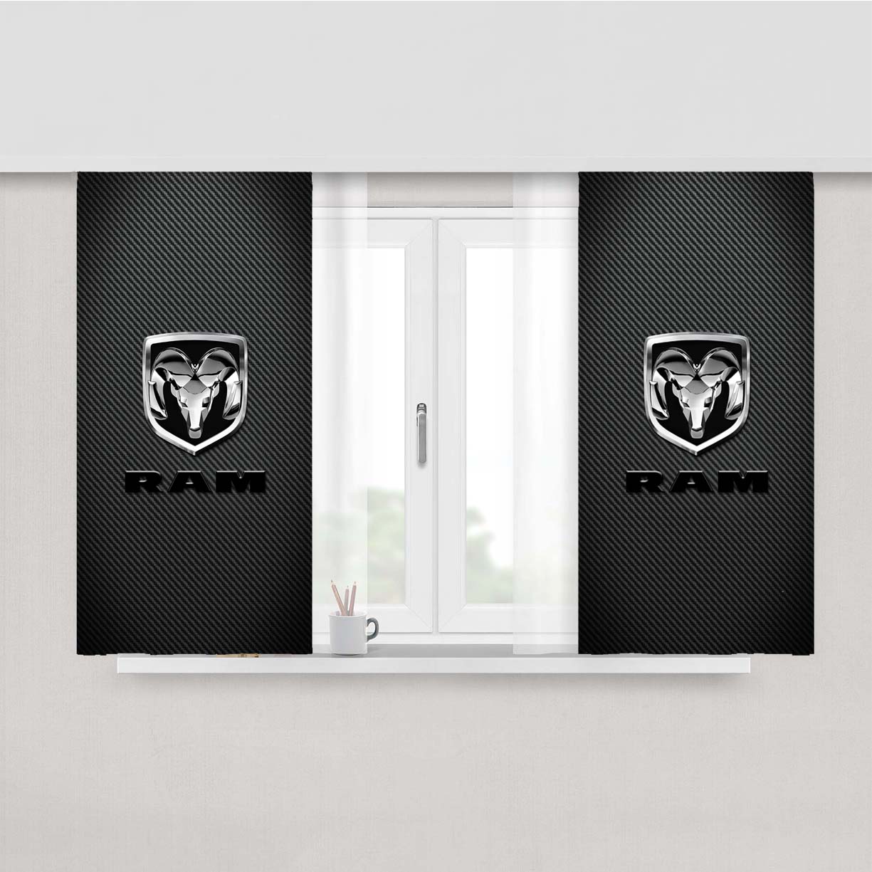 Ram Truck Division Carbon Fiber Logo Peach Skin Window Curtains