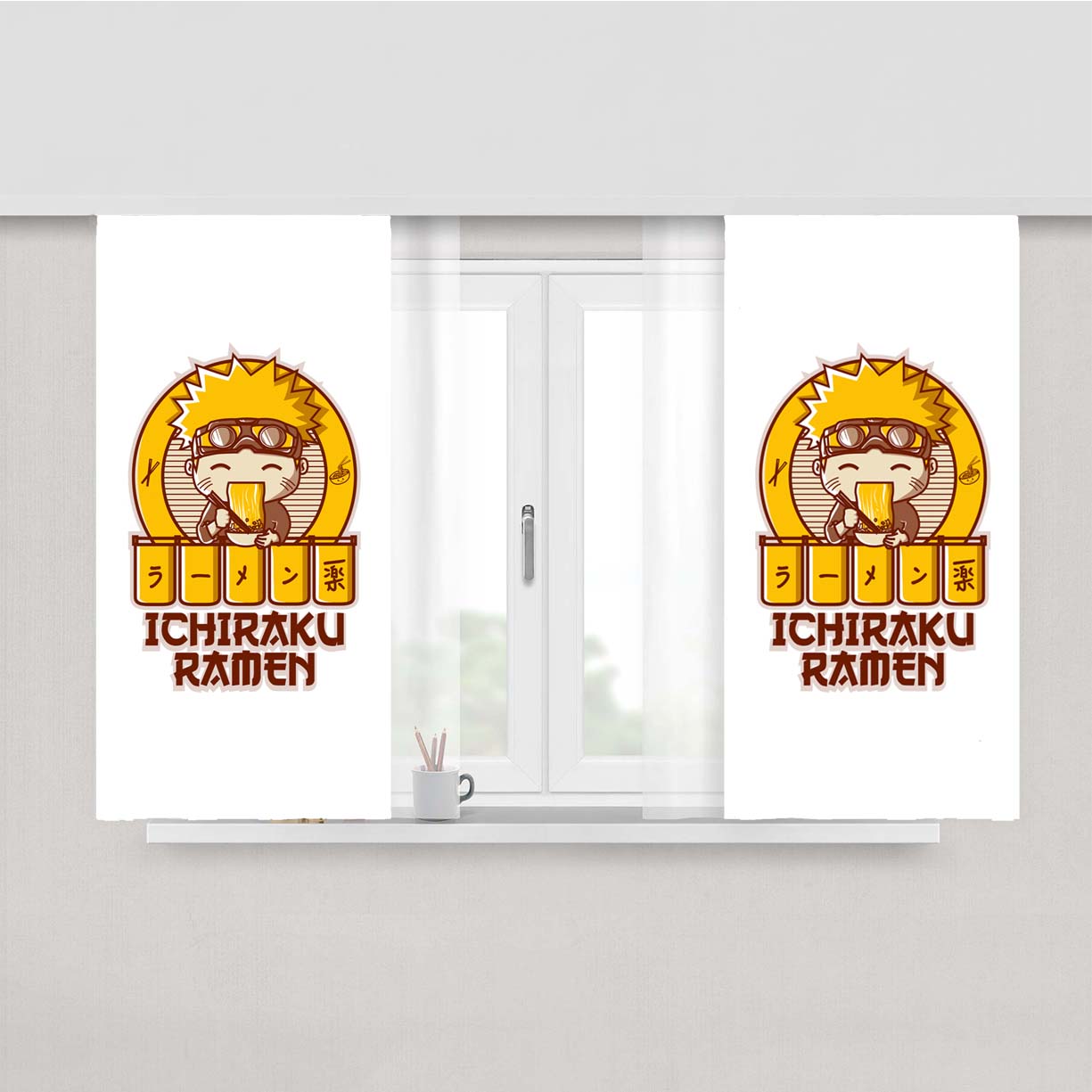 Ramen Ichiraku Naruto White Peach Skin Window Curtains