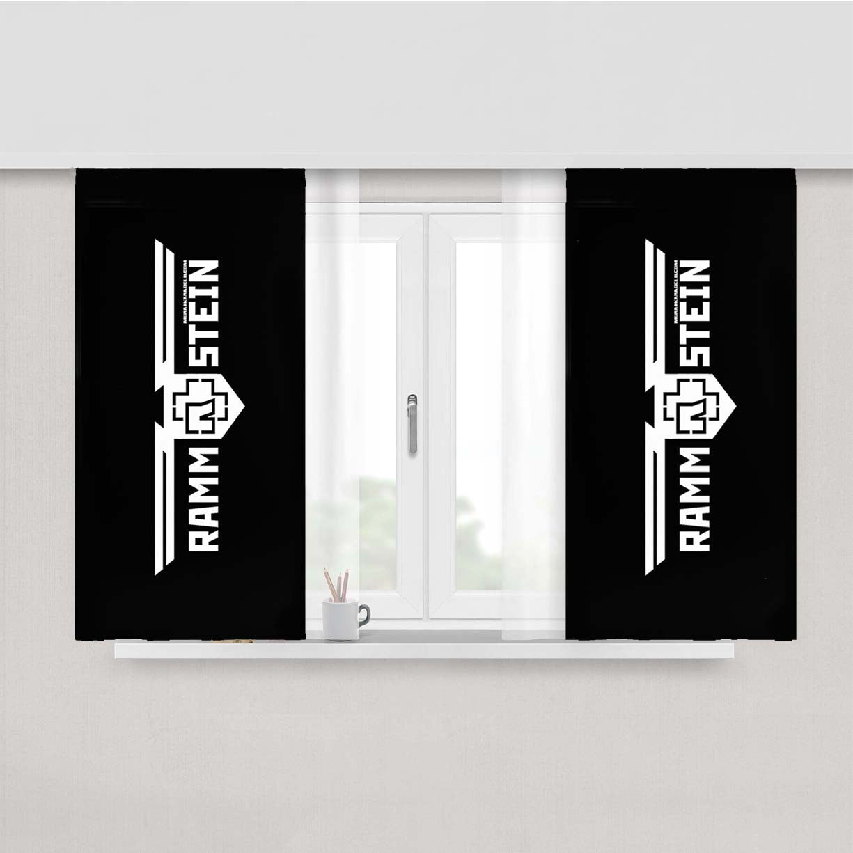 Rammstein Black Logo Peach Skin Window Curtains