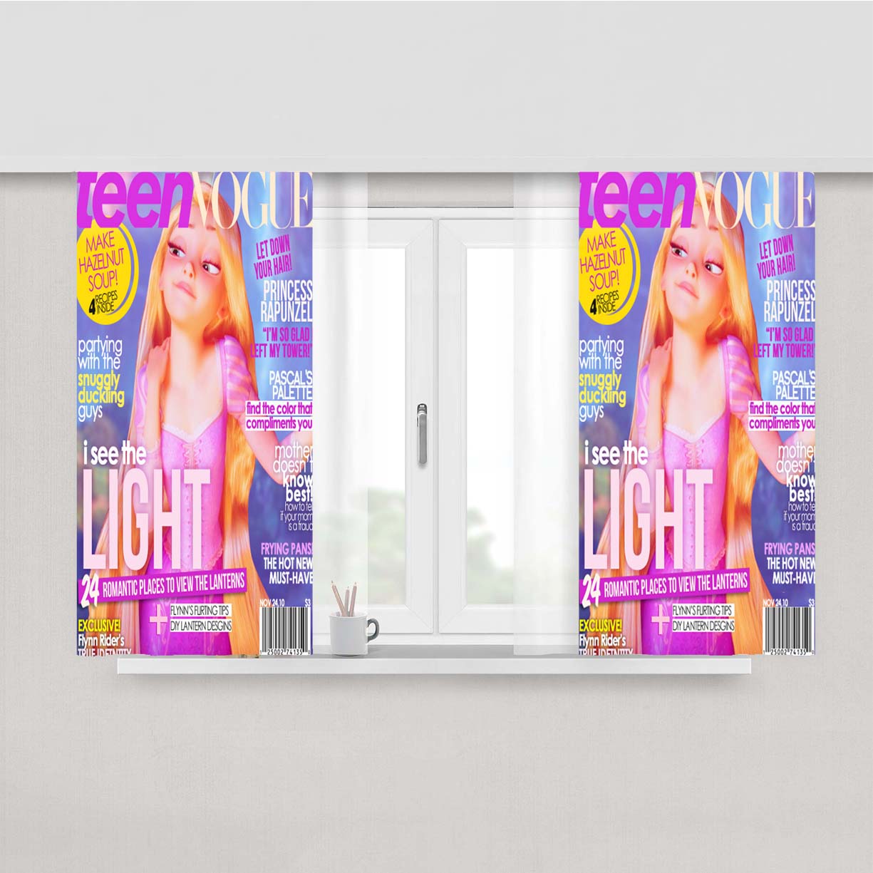 Rapunzel In Magazine Peach Skin Window Curtains